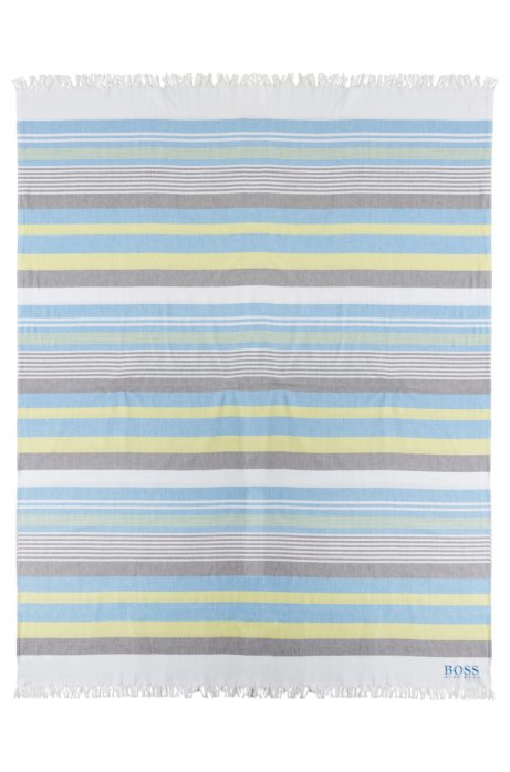 Boss Lightweight Striped Beach Towel In Cotton Terry Jacquard