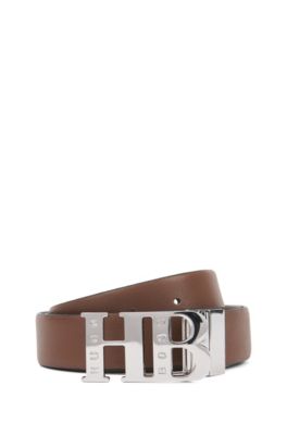 Hugo Boss Reversible Leather Belt With Monogram Buckle In Black