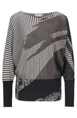 Hugo Boss Wide-neck Sweater With Two-tone Jacquard Pattern In Patterned