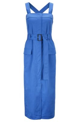 Hugo Boss - Midi Dress In Stretch Cotton With Removable Shoulder Straps - Blue