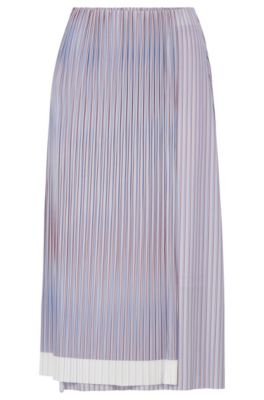 Hugo Boss A-line Skirt With Plissé Pleats And Colour-block Hem In Patterned