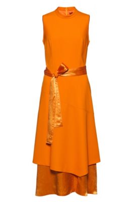 Hemmelighed Akkumulering Børns dag Hugo Boss - Sleeveless Midi Dress With Double Layered Skirt - Orange |  ModeSens