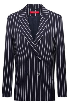 Hugo Boss - Regular Fit Double Breasted Jacket In Striped Fabric - Patterned