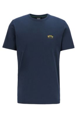 Hugo Boss - Cotton Jersey T Shirt With Curved Logo - Blue