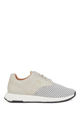 Hugo Boss - Low Top Sneakers In Leather And S.café® Fabric - Light Beige