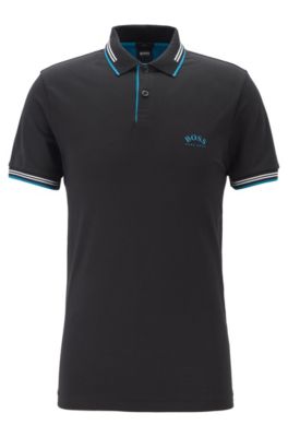 Hugo Boss Slim-fit Polo Shirt In Stretch Piqu With Curved Logo In Black