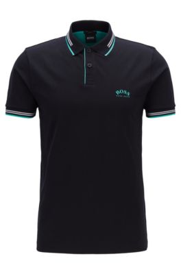 Hugo Boss - Slim Fit Polo Shirt In Stretch Piqué With Curved Logo - Black