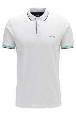 Hugo Boss Slim-fit Polo Shirt In Stretch Piqu With Curved Logo In Natural