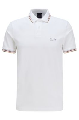 Hugo Boss - Slim Fit Polo Shirt In Stretch Piqué With Curved Logo - White