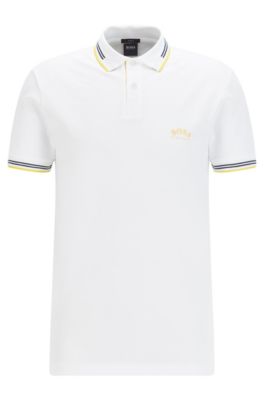 Hugo Boss - Slim Fit Polo Shirt In Stretch Piqu With Curved Logo - White