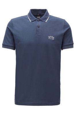 Hugo Boss Slim-fit Polo Shirt In Stretch Piqu With Curved Logo In Dark Blue