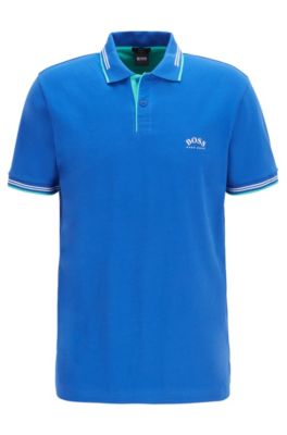 Hugo Boss Slim-fit Polo Shirt In Stretch Piqu With Curved Logo In Blue