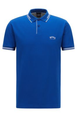 BOSS - Slim-fit polo shirt in stretch piqué with curved logo