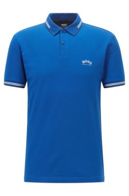 Hugo Boss - Slim Fit Polo Shirt In Stretch Piqu With Curved Logo - Blue