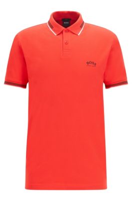 Hugo Boss - Slim Fit Polo Shirt In Stretch Piqu With Curved Logo - Red