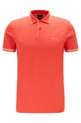 Hugo Boss - Slim Fit Polo Shirt In Stretch Piqué With Curved Logo - Red