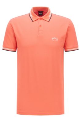 Hugo Boss - Slim Fit Polo Shirt In Stretch Piqu With Curved Logo - Light Red
