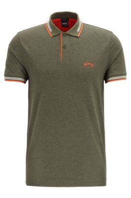 Hugo Boss Slim-fit Polo Shirt In Stretch Piqu With Curved Logo In Orange