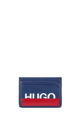 Hugo Boss - Leather Card Holder With Partially Concealed Logo - Dark Blue