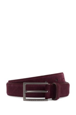 Hugo Boss - Pin Buckle Belt In Italian Suede With Tapered Tip - Dark Red