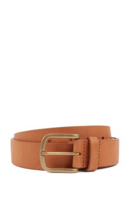 Hugo Boss - Brass-buckle Belt In Vegetable-tanned Leather In Brown