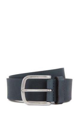 Hugo Boss Brass-buckle Belt In Vegetable-tanned Leather In Dark Blue