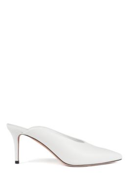 white mid heel mules