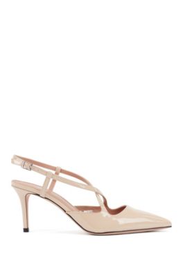 Boss Cross-over Slingback Pumps In Patent Leather In Light Beige | ModeSens