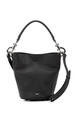 Hugo Boss Italian-leather Bucket Bag With Snap-hook Hardware In Black