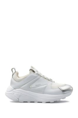 Hugo Lace-up Sneakers With Suede And Mesh Details In Open White