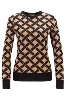 Hugo Boss Slim-fit Knitted Sweater In Cross-hatch Jacquard In Patterned