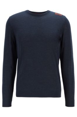 Hugo Boss Golf Sweater In Water-repellent Merino Wool In Open Blue
