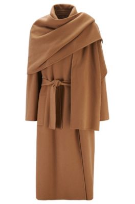 Hugo Boss - Relaxed-fit Belted Trench Coat With Detachable Shawl - Light Brown