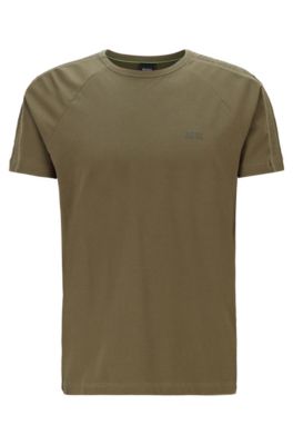 Hugo Boss - Regular Fit T Shirt With Logo Tape Sleeves - Dark Green