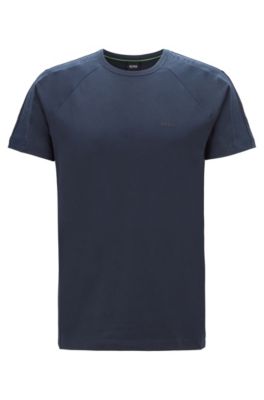 Hugo Boss - Regular Fit T Shirt With Logo Tape Sleeves - Dark Blue