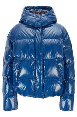 Hugo Boss - Regular Fit Water Repellent Down Coat In Glossy Fabric - Blue