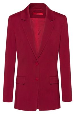 Hugo Boss - Regular Fit Jacket In Stretch Wool With Tonal Undercollar - Dark Red