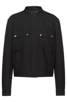 Hugo Boss - Regular Fit Jacket In Stretch Crepe With Concealed Closure - Black