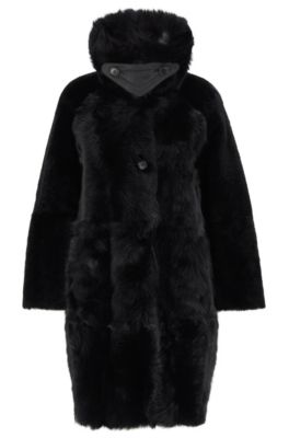 Hugo Boss - Relaxed Fit Coat In Toscana Shearling - Black
