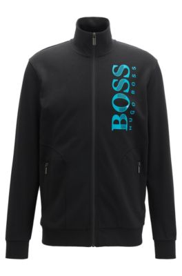 Hugo Boss - Zip Through Loungewear Jacket With Textured Logo - Black