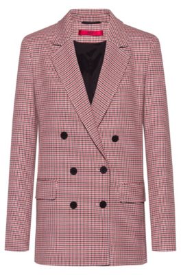 Hugo Boss - Double Breasted Relaxed Fit Jacket With Micro Houndstooth Motif - Patterned