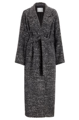 Hugo Boss - Regular Fit Coat With Oversize Lapels In Tweed Bouclé - Patterned