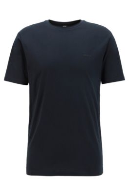 Hugo Boss - Regular Fit T Shirt With Raw Cut Neckline - Dark Blue