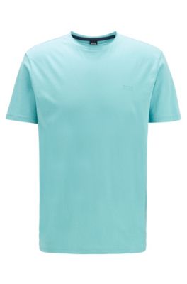 Hugo Boss - Regular Fit T Shirt With Raw Cut Neckline - Turquoise