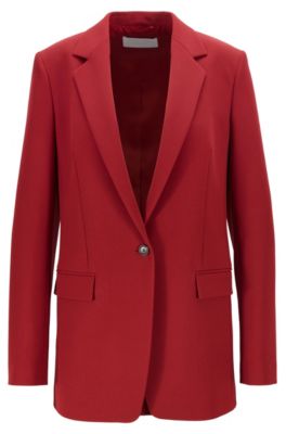 Hugo Boss - Regular Fit Jacket In Portuguese Twill With Buttoned Cuffs - Dark Red