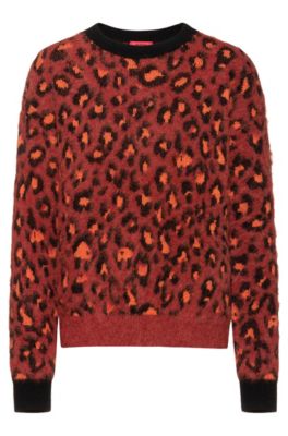 HUGO HUGO BOSS - RELAXED FIT CHEETAH PATTERN SWEATER IN WOOL BLEND JACQUARD - PATTERNED