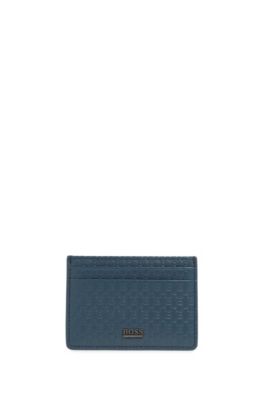 Hugo Boss - Card Holder In Leather With All Over Embossed Monograms - Light Blue