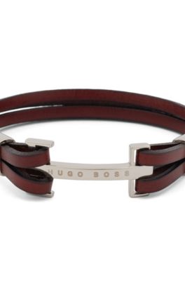 boss men's leather bracelet