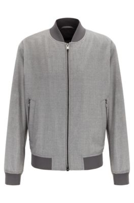 HUGO BOSS HUGO BOSS - BLOUSON STYLE BOMBER JACKET IN VIRGIN WOOL FLANNEL - GREY