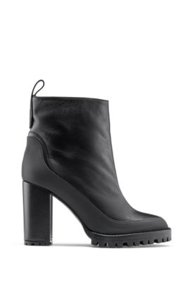 Hugo Boss - Block-heel Booties In Nappa Leather With Rubber-lug Sole - Black